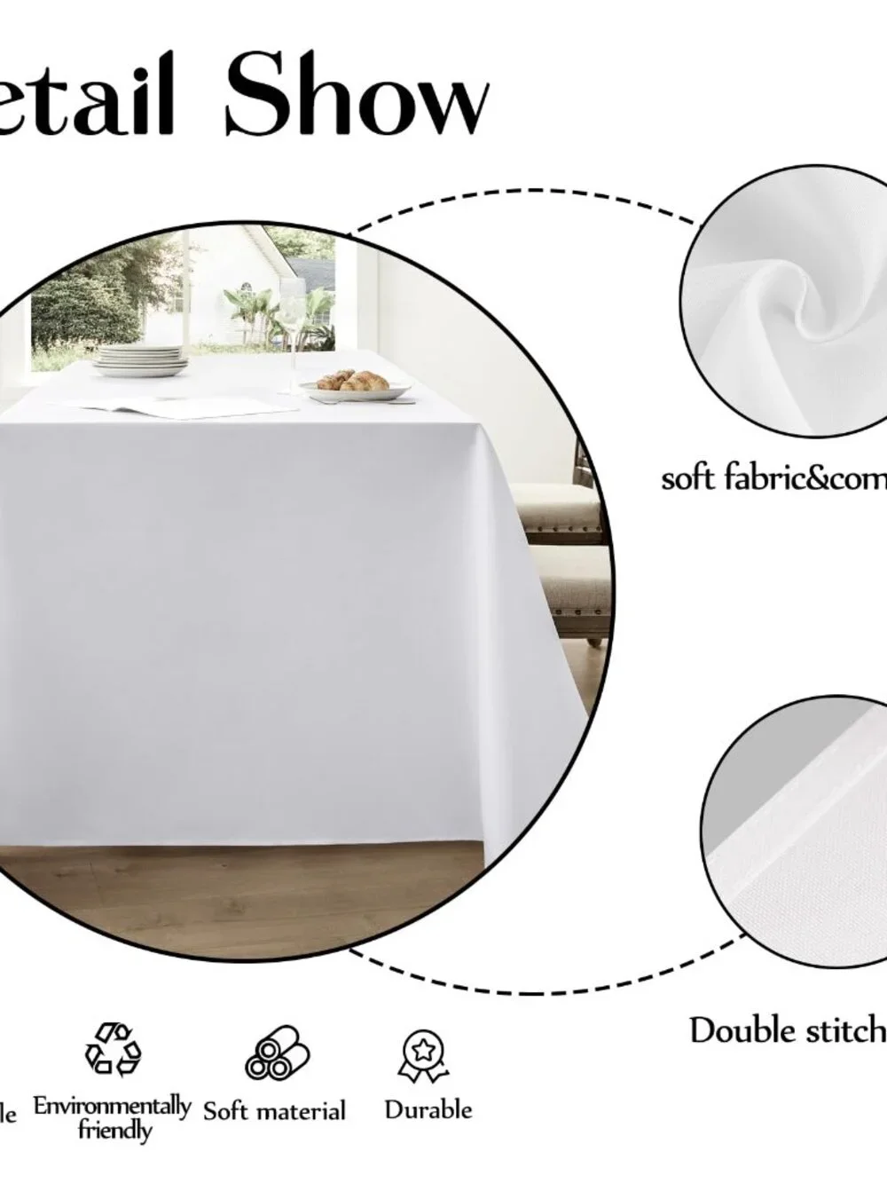 Rectangle Tablecloths 60x84 Inch 1 Pack White Tablecloth Washable Decorative Lin
